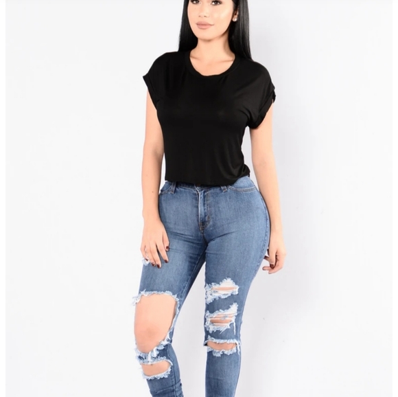FASHION NOVA black cap sleeve crop top Large - Picture 4 of 4